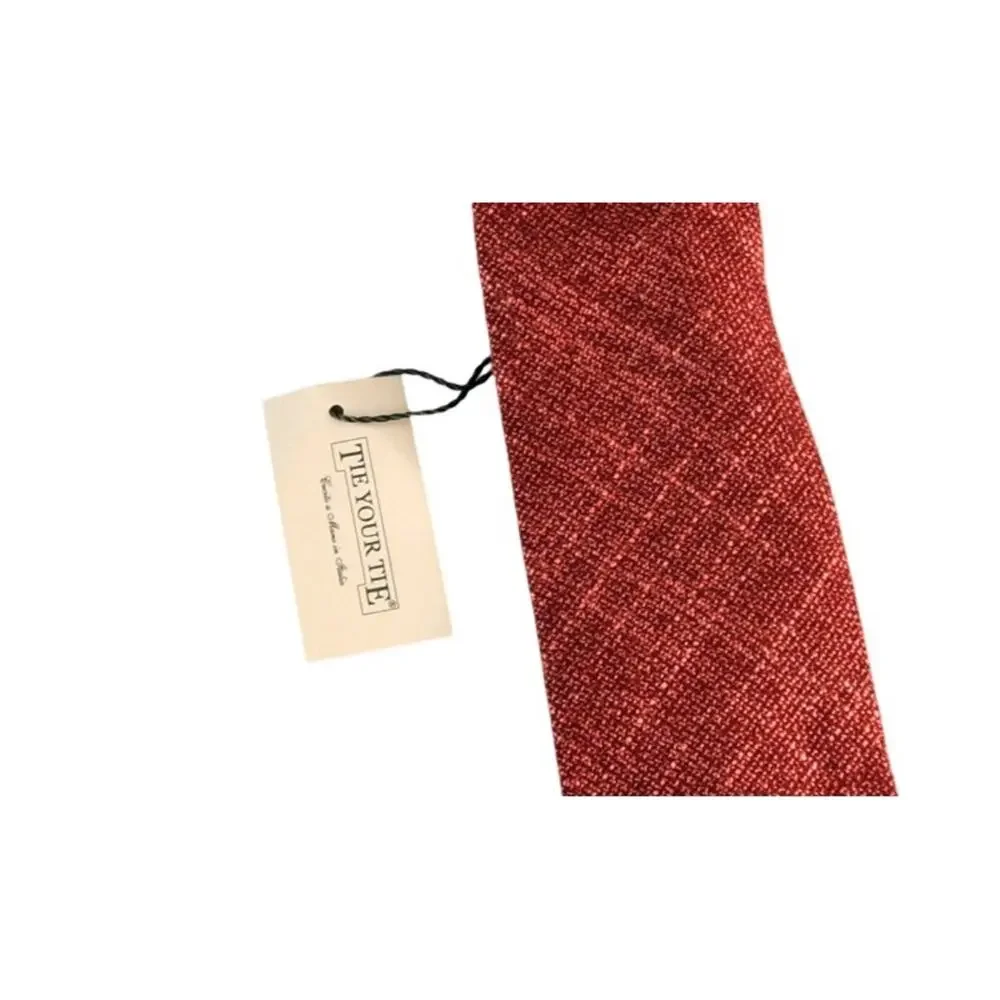 $400 NWT Tie Your Tie Florence Red Hopsack Knit Tie Diagonal Embroidery Handmade